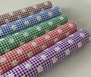 PAQUETE DE 5 HOJAS DE TELA DE LONA IMPRESA MARGARITA GINGHAM (1) PARA HACER ARCOS PARA EL CABELLO - Imagen 1 de 1