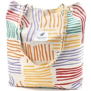 Corduroy Tote Bag for Women Canvas Shoulder Cord Purse with Inner Pocket - Picture 1 of 6