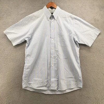 Jos A Bank Button Down Short Sleeve Shirt Mens Large Blue Striped Cotton Casual - Image 1 of 4