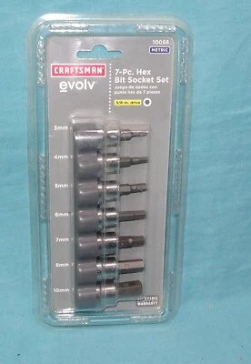 new CRAFTSMAN EVOLV Hex Bit Socket Set 7 pieces 3/8 Drive Metric Chrome 10058 - Image 1 of 4