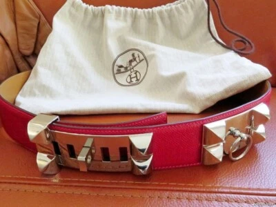 HERMES RARO CUERO ROJO PALADIO Collier de Chien CDC CINTURÓN MEDOR GRANDE 90 Rosa Foto 1 de 4