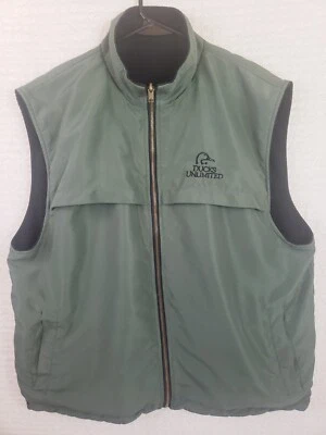 Ducks Unlimited Reversible Green Black  Full Zip Vest Men's Size L DU Chest Logo - Image 1 of 4