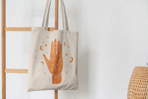 Palmistry Mystic Hand Tote Bag, Palmistry tote bag, mystic shoulder bag, Organic - Bild 1 von 3
