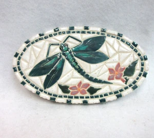 Dragonfly Mosaic Wall Art, Handmade Ceramic Tile Mosaic Decor / Trivet, 8.5" - Picture 1 of 5