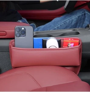 LEATHER CAR SEAT STORAGE BOX FIT CAR SEAT GAP CHARGING HOLE ORGANIZER - Picture 1 of 31