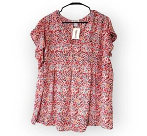 Carolina Belle Women's Red Pink Blouse V-Neck Flutter Short Sleeve Top Sz 2X - Picture 1 of 7
