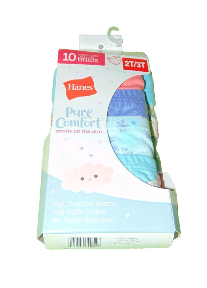 Hanes Pure Comfort Toddler Girls Tagless Briefs 2t-3t 10 Pairs 100 Cotton