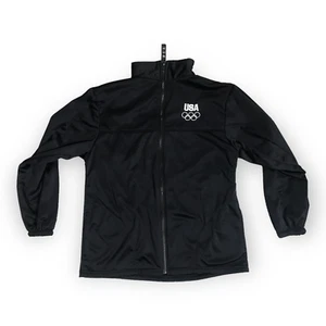 US OLYMPIC COMMITTEE FULL ZIP TRACK JACKET Black Olympic Embroidery Size L - Picture 1 of 8