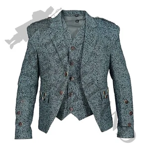Gray Argyll Jacket & Vest-Waistcoat 100% Wool Kilt Jacket- Ex Hire for Wedding - Picture 1 of 2