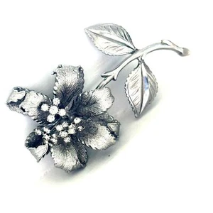 Vintage Zitternde Blume Brosche Silberfarben Strass Mitte - Bild 1 von 5