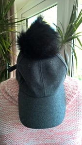NEW LOOK LADIES GREY BASEBALL CAP WITH LARGE BLACK POM POM - Picture 1 of 2