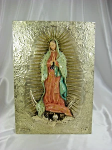 ITALIENISCHE 925 ERHABENE VERSILBERTE RELIEFPLAKETTE UNSERE LIEBE FRAU VON GUADALUPE SIGNIERT - Bild 1 von 8