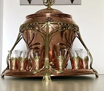 Antik Rarität WMF Bowle Set Ständer  Topf 11 Becher Jugendstil Kupfer Messing - Bild 1 von 4