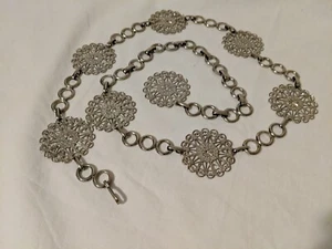 Chain Link Belt Women Silver Tone Medallion Belly Body Metal 39" - Picture 1 of 4