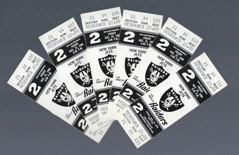 STACEY TORAN ROOKIE - VINTAGE 1984 JETS @ LOS ANGELES RAIDERS FULL TICKETS (6) Cover