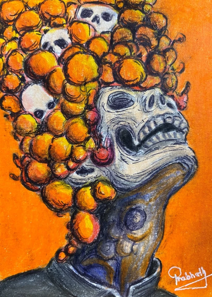 ACEO Colored Pencil Drawing Skull Head Horror Gothic Creepy Surreal Dark Art - Image 1 of 2