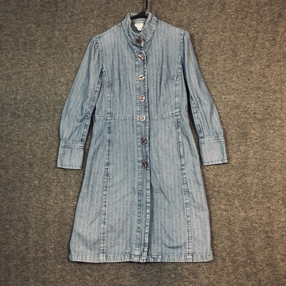 VTG Jeanology Denim Dress 10 Newport News Herringbone Midi  Pockets Button L/SL - Image 1 of 4