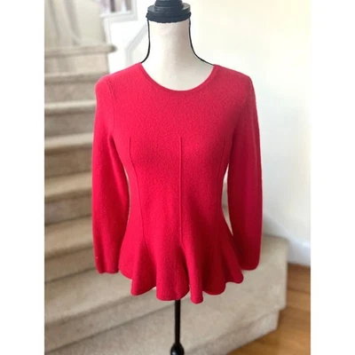 Suéter Antonio Melani rosa vermelho manga longa peplum cashmere gola redonda - Imagem 1 de 4