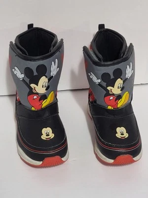 Disney Mickey Mouse Snow Boots Kid Boys Size 10 Black Adjustable Strap - Image 1 of 4