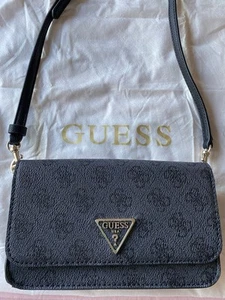 GUESS NOELLE CROSSBODY PHONE BAG COLOUR COAL, LOGO PRINT,BRAND NEW, FREE POSTAGE - Picture 1 of 8