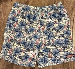 Vineyard Vines Boys XL(18) Chappy Swim Trunks Hibiscus & Boat Pattern, Lined - Picture 1 of 4