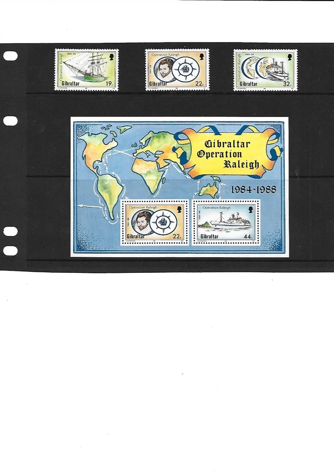 Estampillas y hoja en miniatura de Gibraltar 1988 Operación Raleigh MNH Foto 1 de 1