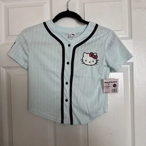 Sanrio Hello Kitty Logo PinStripe Baseball Girl Jersey Size 7 - Baby Blue - Picture 1 of 12
