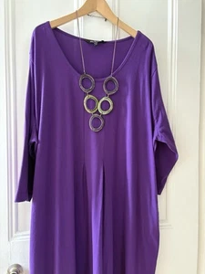 Ulla Popken Lagenlook Arty Long Cotton Dress Balloon Hem Purple Sz 24/26 BNWT - Picture 1 of 21