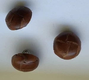 3x 1.6 Cm Diam Approx TAN Leather Buttons With Metal Shank - Free P.p. - Picture 1 of 2