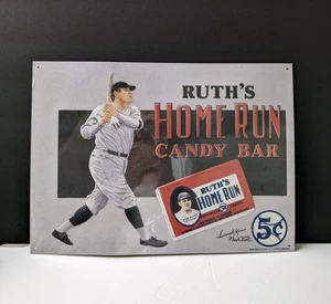 Vintage Babe Ruth New York Yankees Ruth's Home Run Candy Bar Metal Tin Sign 1991 - Picture 1 of 7