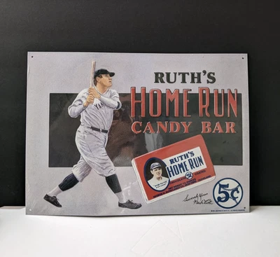 Vintage Babe Ruth New York Yankees Ruth's Home Run Candy Bar Metal Tin Sign 1991 - Image 1 of 4