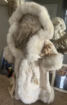 VTG PrimitiveHandmade 23” Soft Face Santa Rabbit Fur Robe Curly WOOL  Christmas - Image 1 of 4