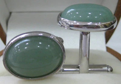 Men Cufflinks Round Jade Agate Shirt Clip Cuff Links Jewelry Accessory Wedding - Image 1 of 4