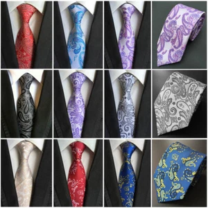 Men Paisley Floral 8CM Wide Neck Ties Business Wedding Party Jacquard Necktie - Picture 1 of 10
