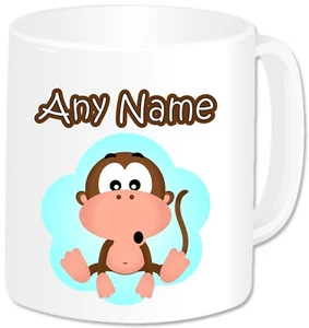 Personalised Monkey Mug Custom Name Cup Cheeky Safari Animal Boys Girls Gifts - Picture 1 of 4