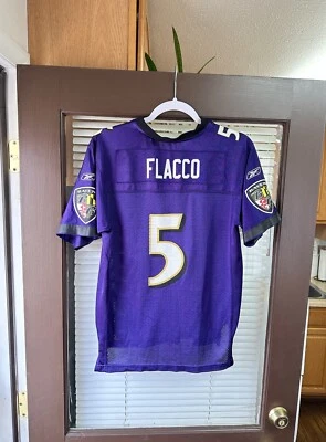 Camiseta deportiva de fútbol americano de la NFL Ray auténtica vintage de los Baltimore Ravens para mujer Joe Flacco #5 Foto 1 de 4