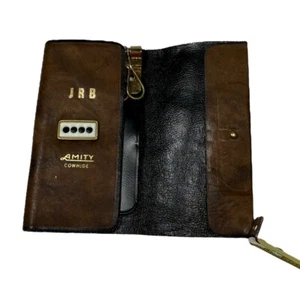 Portafoglio vintage Amity pelle bovina portachiavi marrone supporto monogramma JRB - Foto 1 di 7