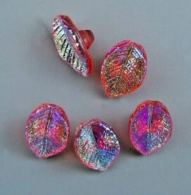 SHIMMERING GLASS LEAF SHAPED BUTTON - SET OF 5 - Image 1 of 3