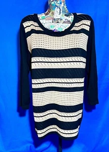 Hannah Women's SZ XL 3/4 Sleeve Sweater Black and Tan Knit. - Bild 1 von 7