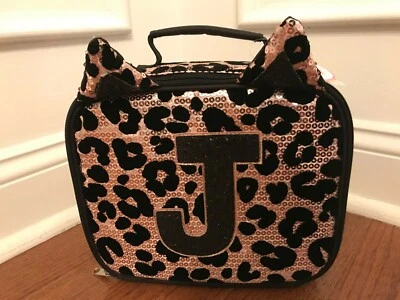 Bolso de Mano Justice Cheetah Lentejuelas Inicial J Negro Dorado con Orejas Lonchera ¡Nuevo! Foto 1 de 3