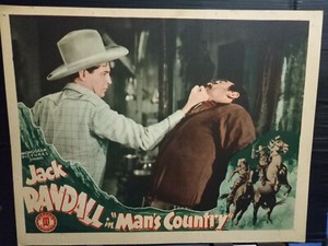Lobby Card 1938 MAN'S COUNTRY Jack Randall punch villain in chin