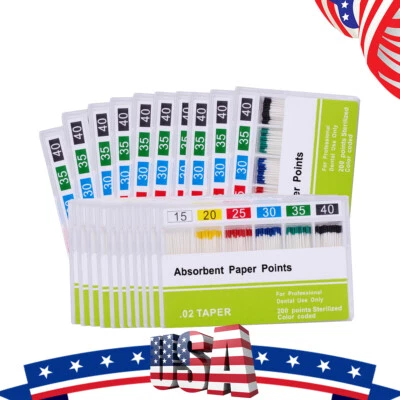 10X Punta papel absorbente de raíz de endodoncia dental Punta 0.02 Taper 15-40 # - Image 1 of 4