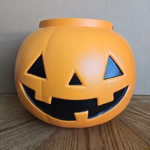Secchio gigante 16" arancione plastica zucca Jack-O-Lantern soffiaggio stampo dolcetto o scherzetto - Foto 1 di 7