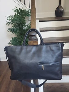 Hobo International black leather/canvas large satchel laptop business book bag - Picture 1 of 9