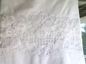 Mantel vintage de algodón blanco-Battenberg/corte-64"" x 106"" - limpieza en seco - Imagen 1 de 19
