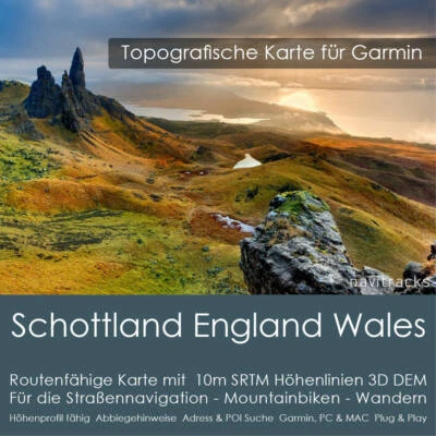 Schottland England Wales Topo Karte 10m Höhenlinien 4GB Garmin Navi, PC & MAC - Bild 1 von 4