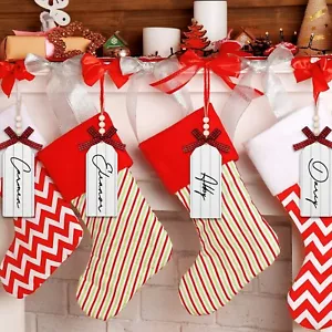 Jetec 4 Pieces Christmas Wood Stocking Name Tags Including Red Black Buffalo ... - Picture 1 of 7