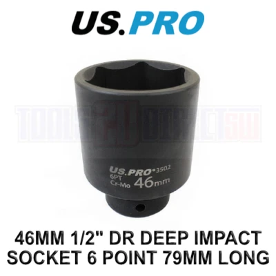 US PRO Tools 46mm 1/2" dr 6 Point Deep Impact Socket 79mm Long 3502 - Image 1 of 3