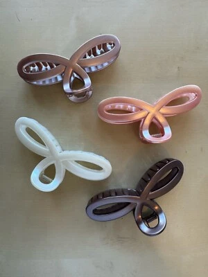 Bow Hair Clip Set - Medium Size in White, Pink, Dusty Pink,Brown Tones 4 Piece - Image 1 of 4