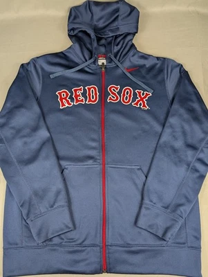 Boston Red Sox Sweater Mens Medium Blue Nike Thermafit Hoodie Full Zip - Image 1 of 4